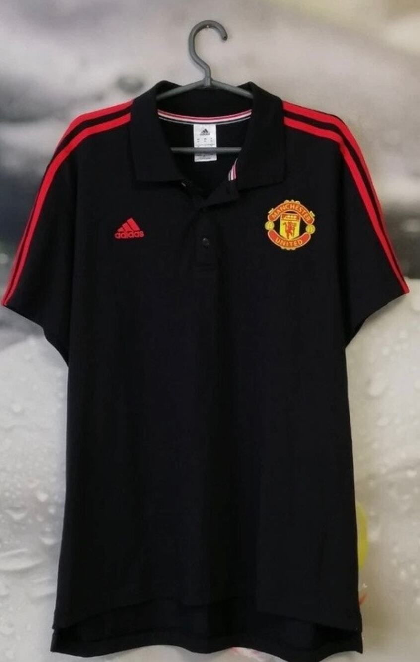 Adidas Manchester United Polo Black Red Men's Size 2XL Soccer 3-Stripes Crest